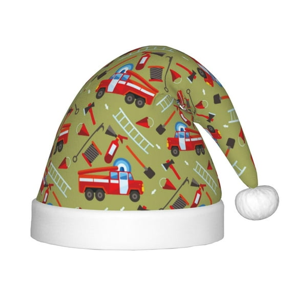 Naloa Cartoon Fire Truck Santa Hat for Kids Baby Christmas Hats,Girls Boys Toddler Plush Xmas Holiday Hat,Luxury Santa Claus Hat