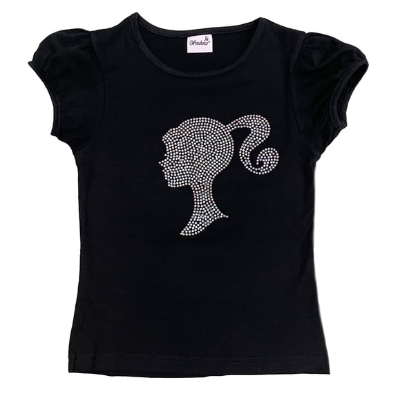 Wenchoice Black Barbie Rhinestone Short Sleeve Shirt XXL(9-10Y)