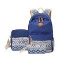thumbnail image 2 of 3 Pieces Canvas Backpack Shoulder Organizer Set Backpack Canvas Rucksack Large Capacity Zipper Ethnic Style School Bags Causal Adjustable Travel Bag Blue, 2 of 9