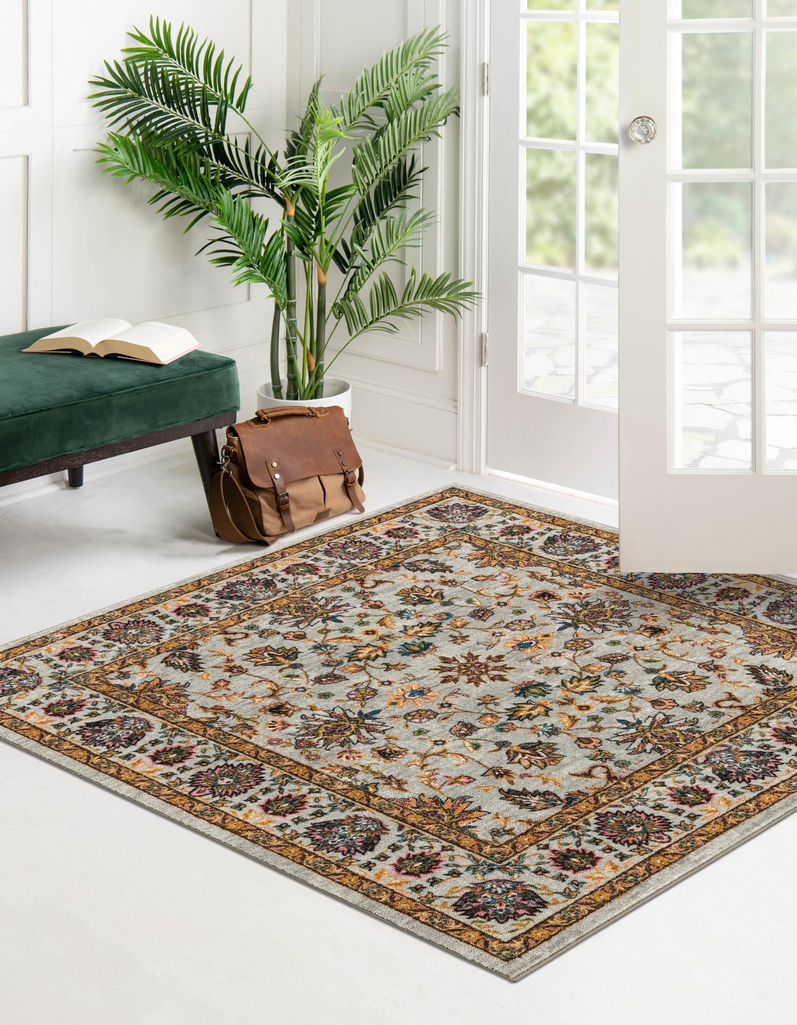Rugs.com Medina Collection Rug – 5 Ft Square Cloud Gray Medium Rug Perfect For Living Rooms, Kitchens, Entryways