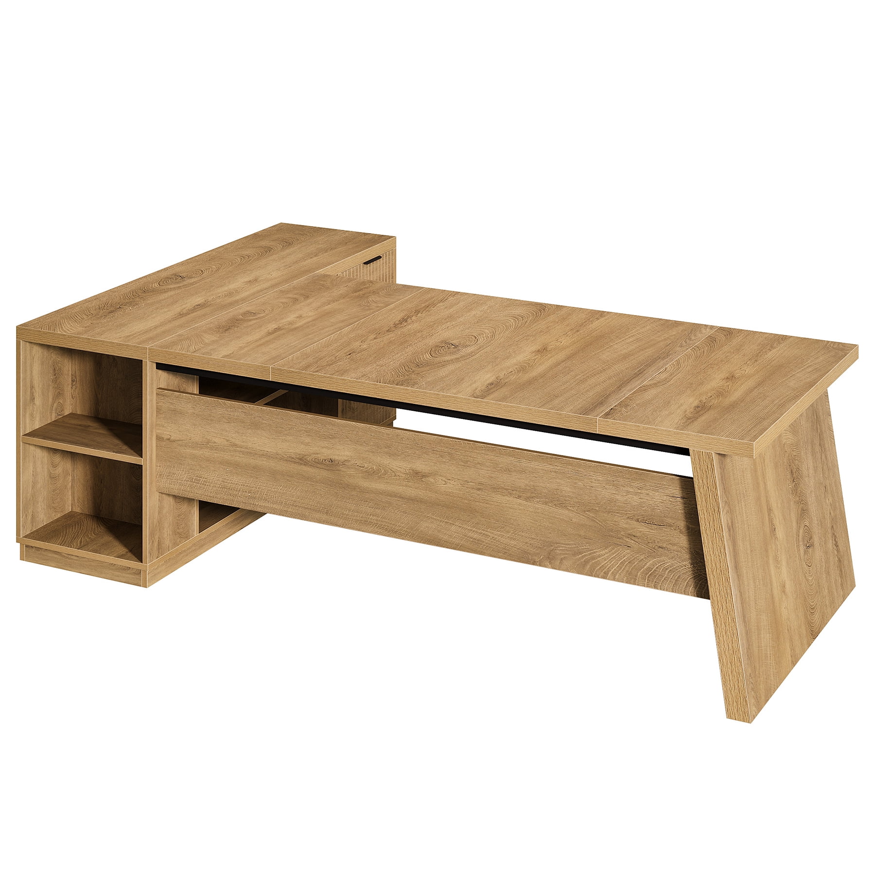 Fnova 77" Large L-Shaped Executive Office Desk with File Drawers and Storage Shelves, Modern Computer Desk Writing Desk for Home Office