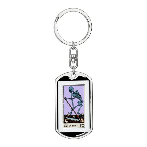 Tarot Card The Death Skeleton Keychain Dog Tag Stainless Steel or 18k Gold