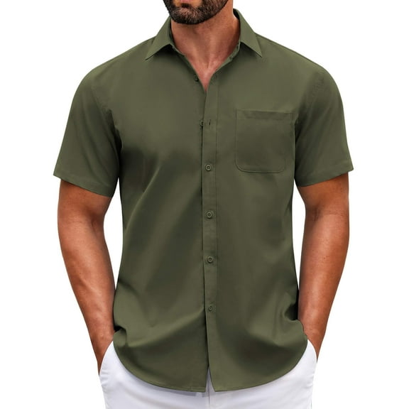 COOFANDY Mens Short Sleeve Casual Button Down Shirts Summer Untucked Dress Shirts with Pocket