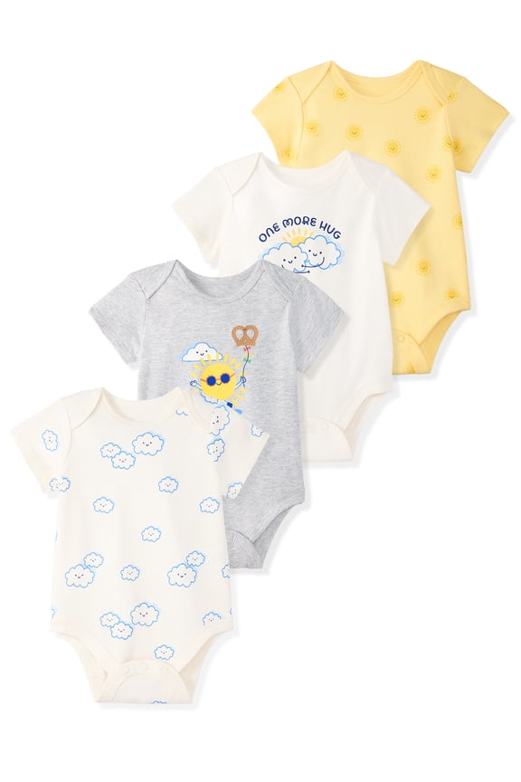 Newborn & Baby Boy Cotton Lap-Shoulder Short-Sleeve Bodysuits, 4-Pack, Sizes 024M