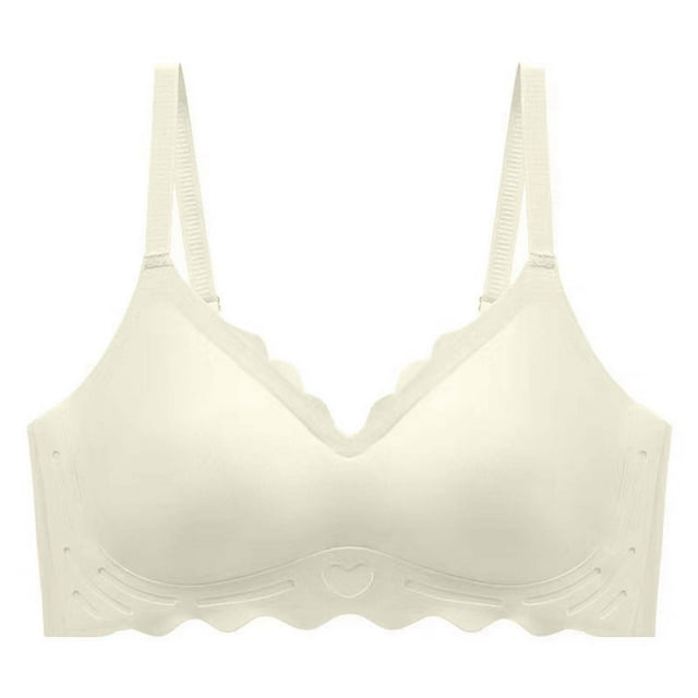 LOVZFMLL Bras for Women Women's Solid Color Seamless Underwear Without Steel Rims Detachable Chest Sagging Wave Pattern Bra White XL