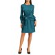 thumbnail image 2 of Vestido de satén con cintura ajustable INSPIRE CHIC para mujeres, de manga larga, con fruncidos, cuello redondo, vestido de cóctel para fiestas, azul verde XL, 2 of 5