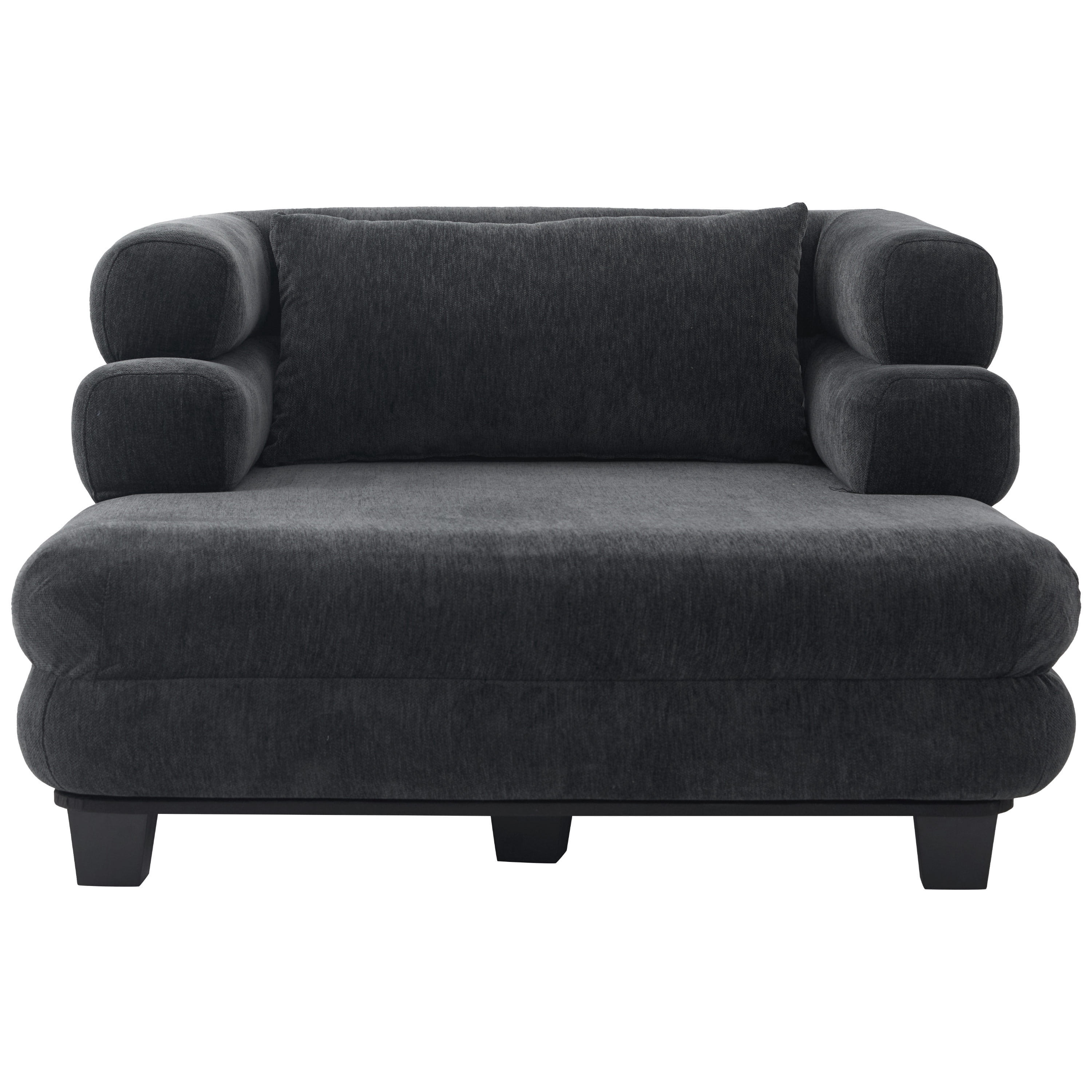 Euroco Oversized Chaise Lounge 52.4" Modern Comfy Lounger Chenille Upholstered Sofa Bed with Deep Seat and Layered Armrests for Living Room or Bedroom, Black