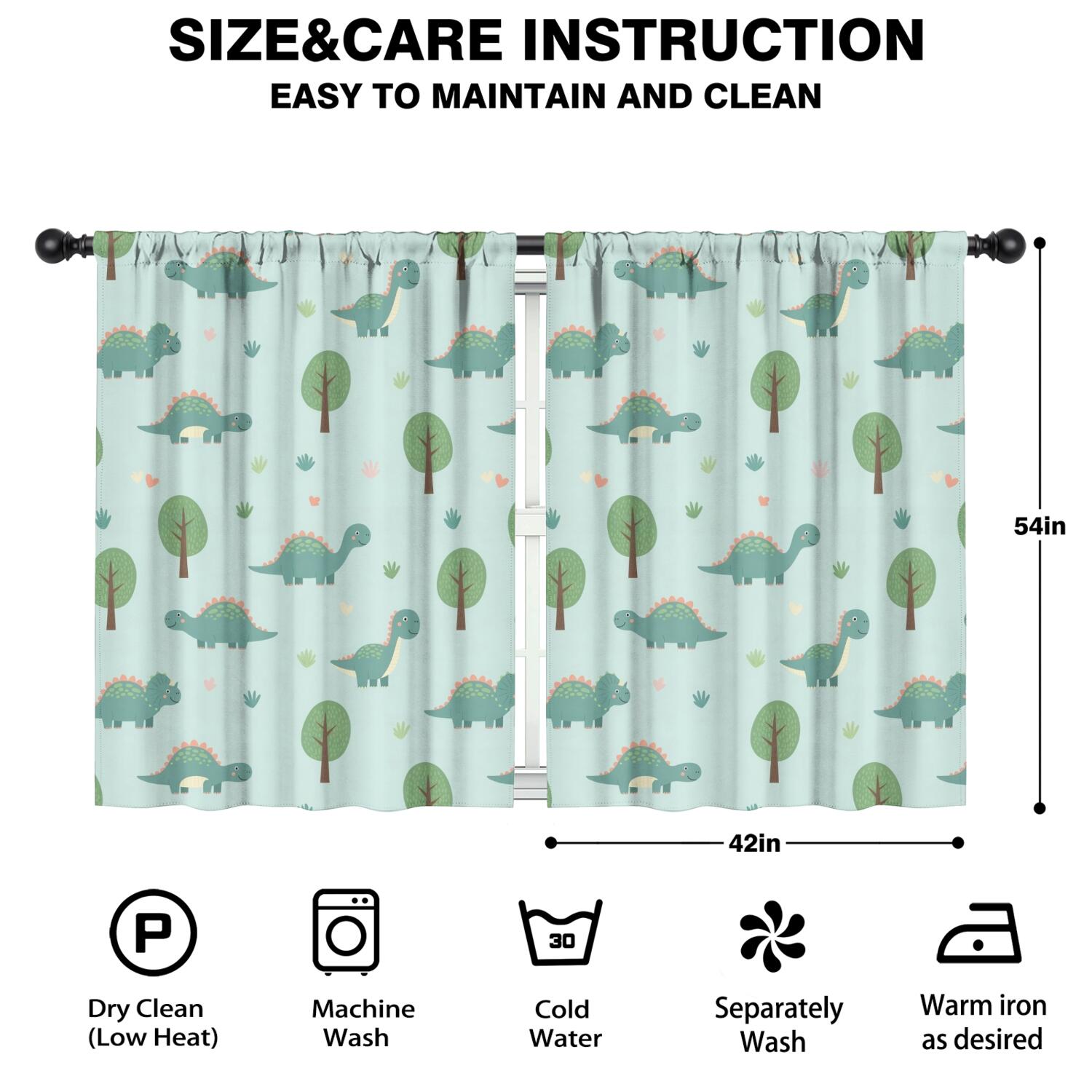 Blackout Kids Curtains,LightBlue Cartoon Dinosaurs Trees Pattern Childrens Insulated Curtains Set Of 2,Bedroom Essentials,Toddler Room Decor 42"x54"