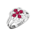 thumbnail image 2 of Ruby & White Diamond Wedding Band Ring in 925 Sterling Silver - July birthstone - Birthday Gift For Wife, 2 of 6