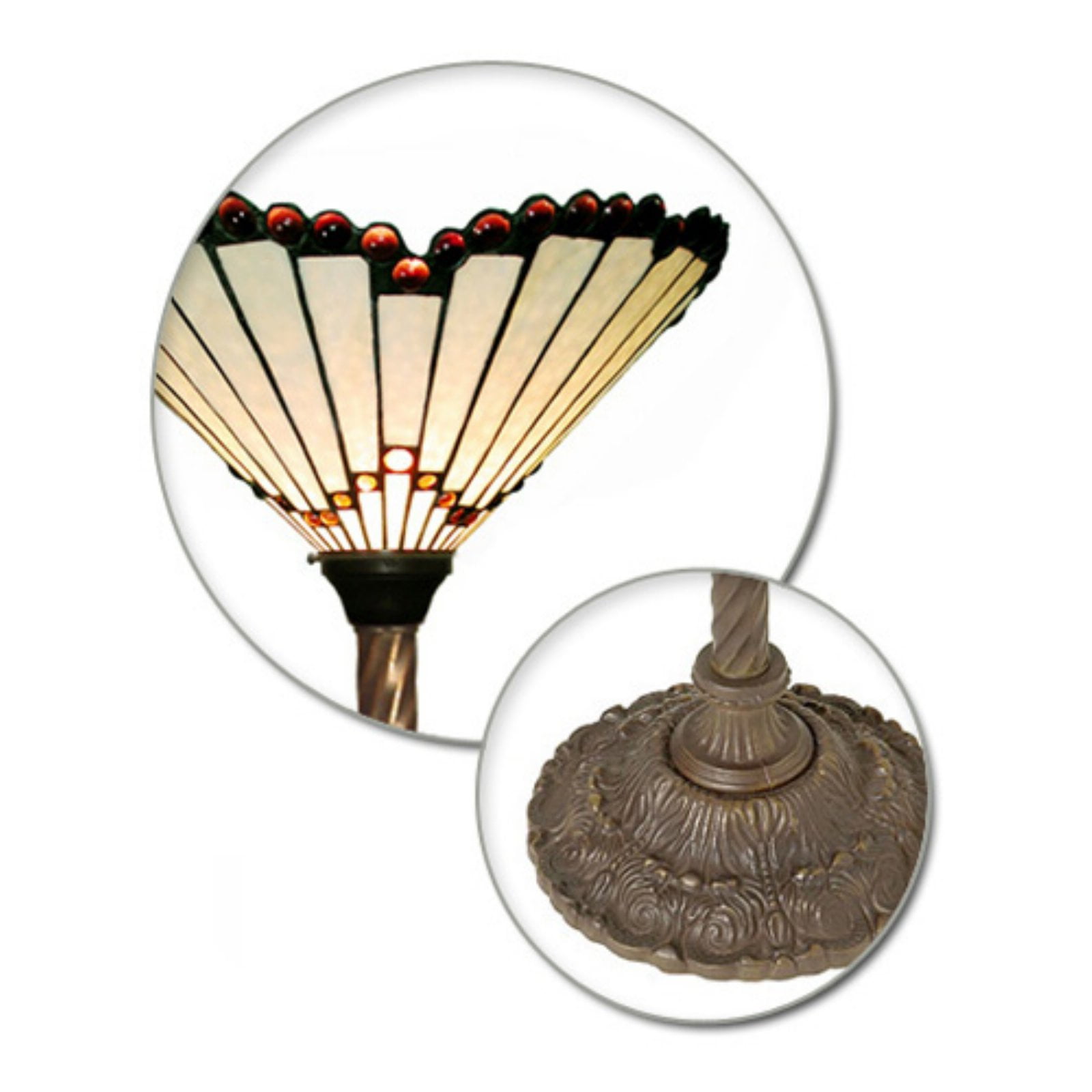 Tiffany-Style White Jewel Torchiere Floor Lamp, Copper Finish