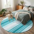 Round Rug 7ft, Turquoise Ombre Stripe Low Pile Washable Rugs for ...