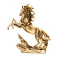 thumbnail image 1 of Figura de estatua de caballo de pie, color dorado, 15 pulgadas de alto, adorno de mesa hecho a mano para hoteles, estanterías y chimenea, 1 of 9