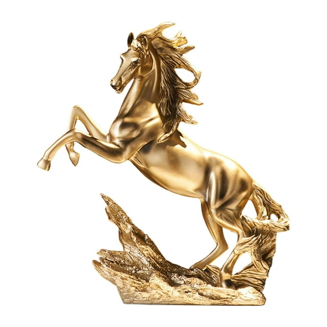 GUOOL Resin Standing Horse Statue Sculpture Gold Colour Hand Painted for Fireplace