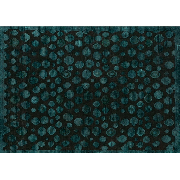 Ahgly Company Machine Washable Indoor Rectangle Abstract Turquoise Blue Modern Area Rugs, 8' x 12'