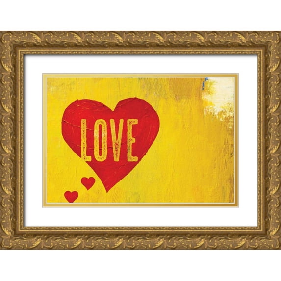 BoMo 24x17 Gold Ornate Wood Framed with Double Matting Museum Art Print Titled - Love Hearts