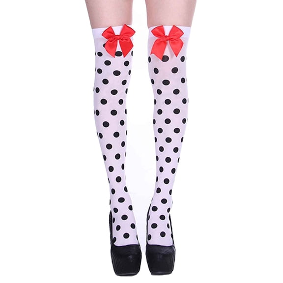 ZJXFGS Women’s Opaque Thigh High Stockings, Festival Tights Long Stocking, Strawberry Bowknot Stripes Over Knee Sock Long Socks, Thigh High Stockings Multi-color One Size