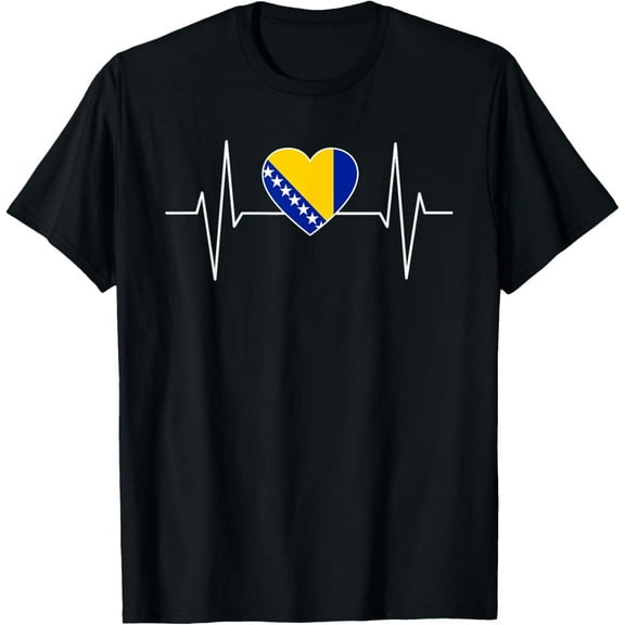 men and women can wear，I Love Bosnian Bosnia and Herzegovina Heartbeat Flag Print T-Shirt
