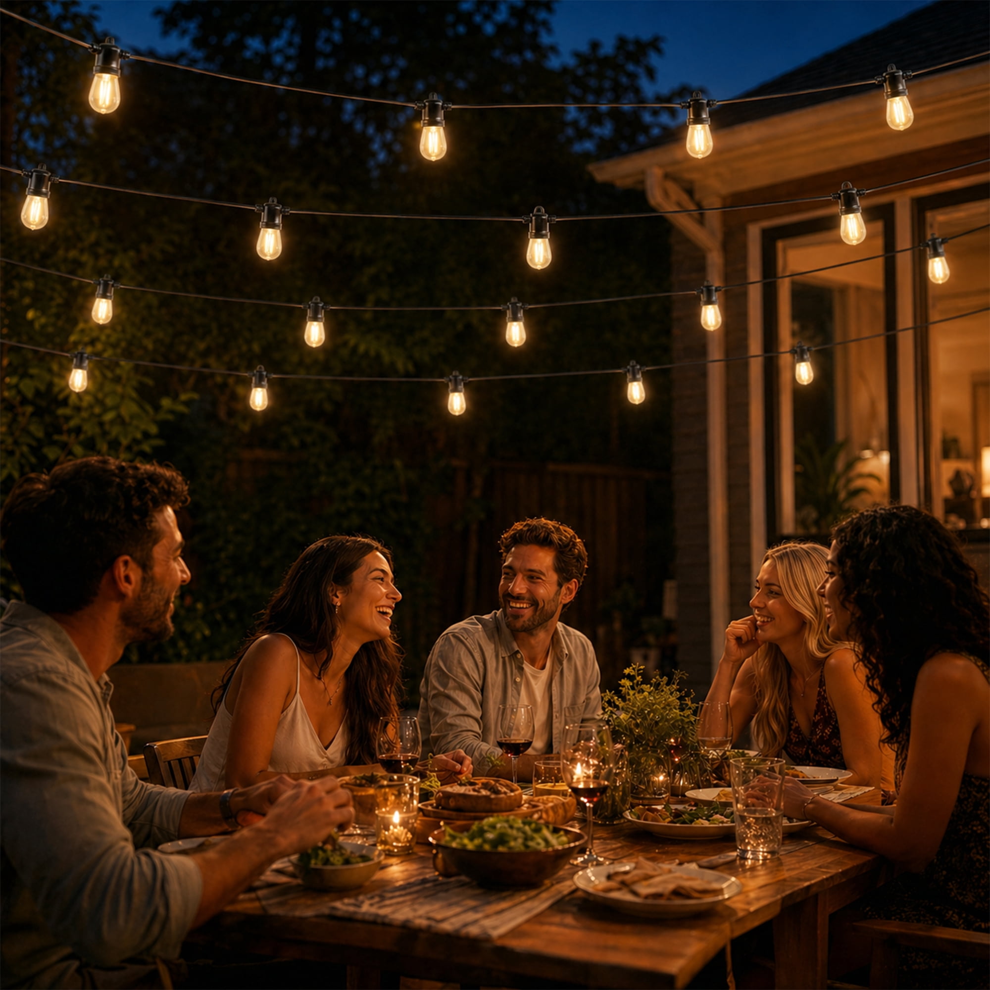 DAYBETTER S14 Outdoor String Lights, 100ft(2*50ft) Waterproof Hanging Lights, with 30 Shatterproof EdisonBulbs, for Garden Patio