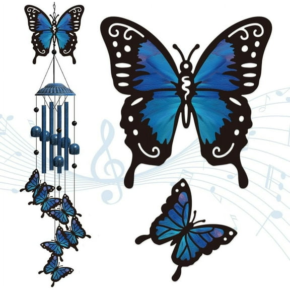 Butterfly Wind Chime with 4pcs Aluminum Tubes 6pcs Hanging Bells Decorative Wind Chimes Memorial Windchimes Outdoors Beach Wind Chime for Patio Garden Yard Decor Birthday Festival Gifts Brown DIY