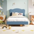 thumbnail image 1 of Forrado para niños pequeños tamaño individual cama con scallop cabecero - solid wood slats support, no necesita colchón base, blue - ideal para para para niños' y girls' bedrooms, 1 of 6