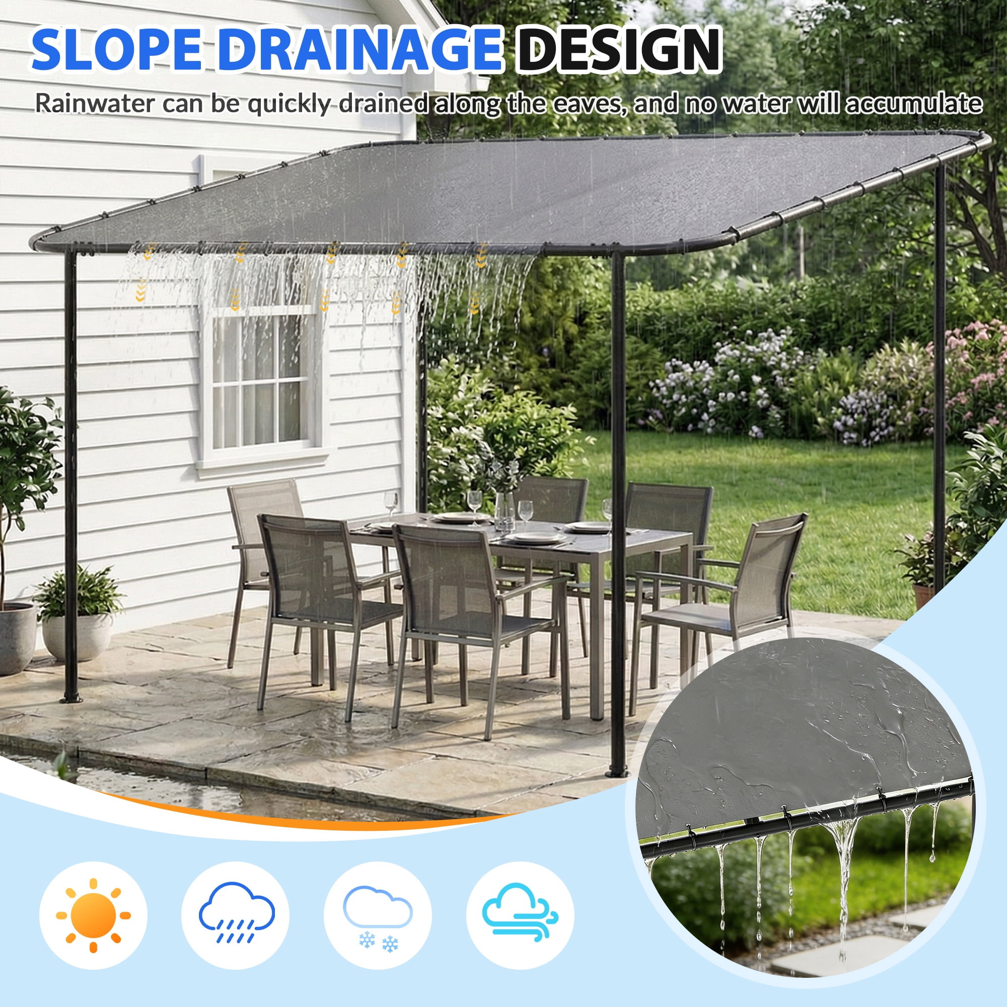 Haverchair 10x12Ft Lean to Gazebo, Outdoor Pergola with Patio Cover for Shade and Rain, Wall Mounted Gazebos Pergola with Awnings, Metal Frame for Outside Backyard, Deck, Garden, Poolside