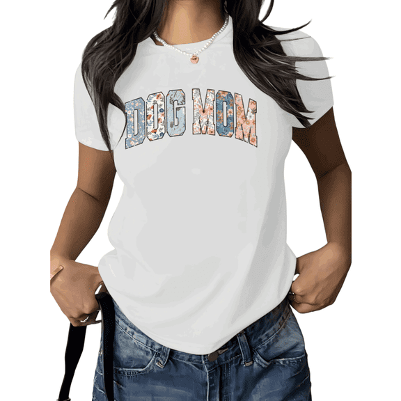 White Floral Dog Mom Trendy Tshirt Printed Tees Shirts Cute Dog Lover Mothers Day Gift Pet Owner Casual Vacation S-5XL Tops