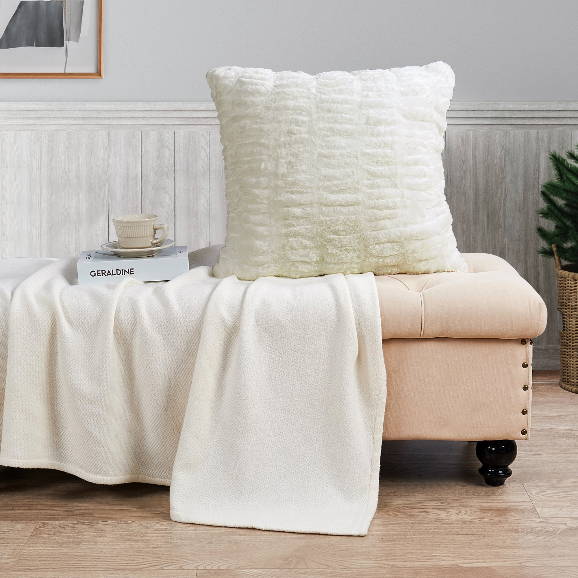Home Soft Things Shar Pei Faux Fur Decorative Throw Pillow Covers, Soft Velvety Pillow Cases Cushion Covers, No Pillow Insert, Set of 2, Cloud Dancer, 26" x26"