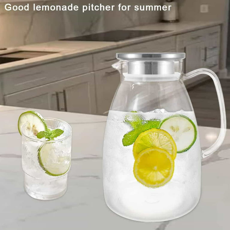 2 Liter 68 Oz Glass Pitcher with Lid and Spout, Water Pitcher for Fridge,  Glass