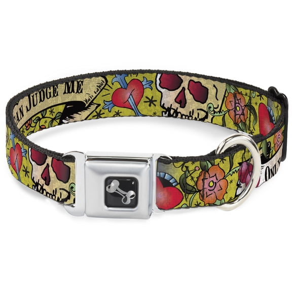Buckle-Down Pet Collar, Dog Collar Metal Seatbelt Buckle, Only God Can Judge Me Yellow, 9.5 to 13 Inches 1.0 Inch Wide