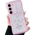 thumbnail image 3 of for Galaxy S22+ Case,for S22 Plus Case,Curly Wavy Anti-Slip Grip Design Transparent Bling Glitter Star Shiny Case Cute Clear Sparkly Bumper Protection Soft Phone Cover Case for Women Girls,Pink, 3 of 6
