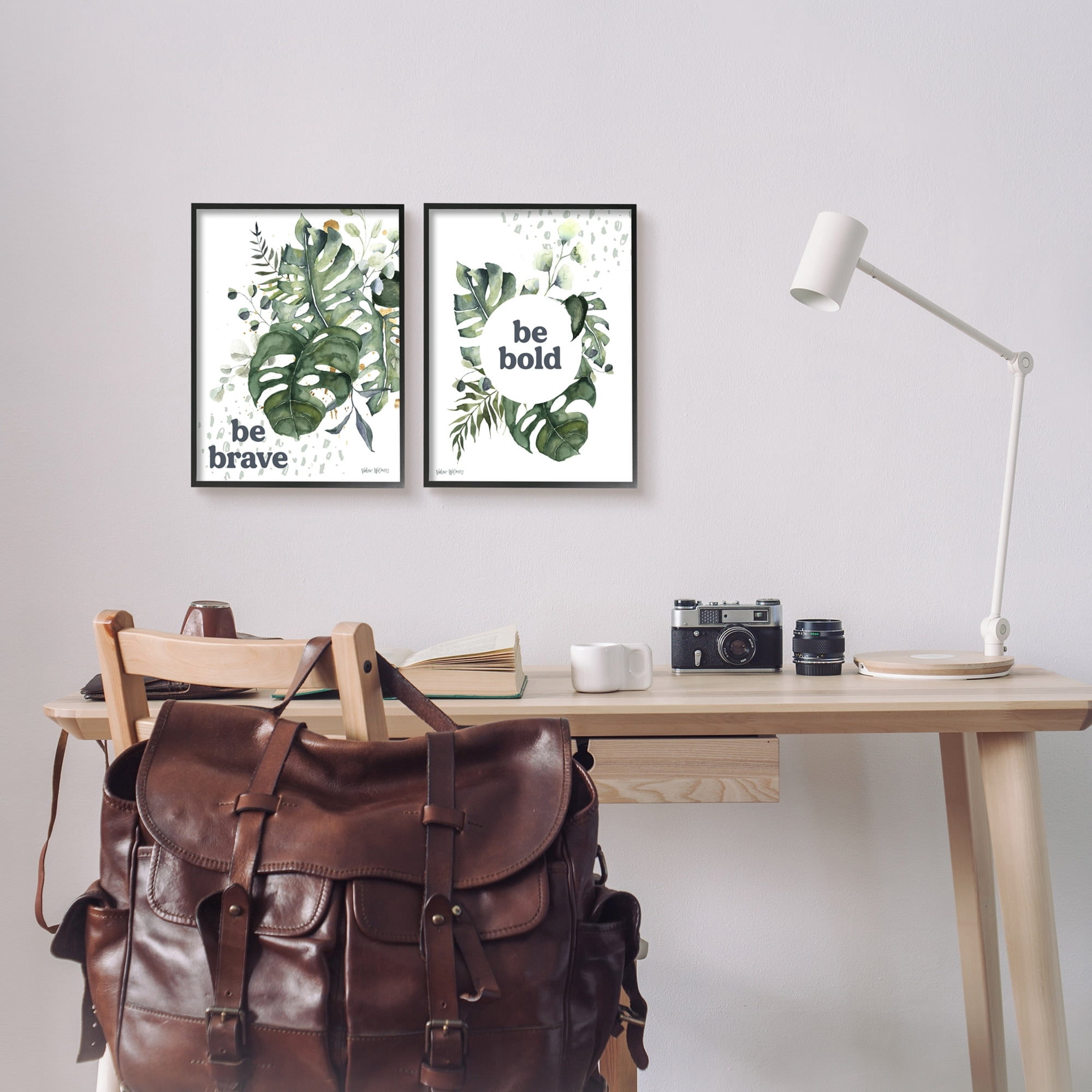 Stupell Industries Be Bold & Brave Quote Botanical Watercolor Monstera Leaves, 11 x 14, Design by Valerie Wieners