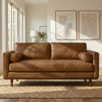 Morrison 72 inch Wide Mid-Century Modern Sofa in Caramel Brown Top Grain Genuine Leather
