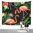 thumbnail image 2 of UFAEZU Pink Composition Flamingo Bird and Tropical Flowers Miami Beach Birthday Black Chic Wall Art Hanging Tapestry Home Decor for Living Room Bedroom Dorm 60x80 inch, 2 of 2