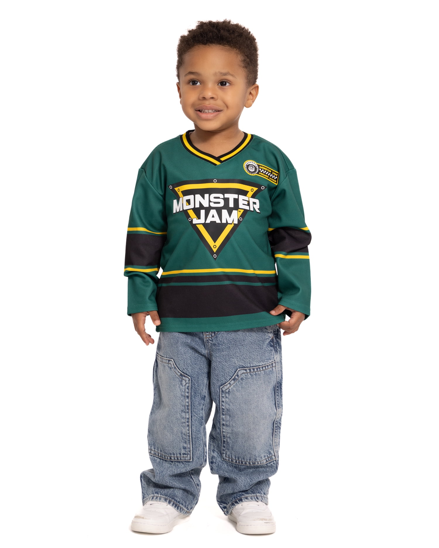 Monster Jam Toddler Boys Graphic Hockey Jersey with Long Sleeves, Sizes 12M-5T
