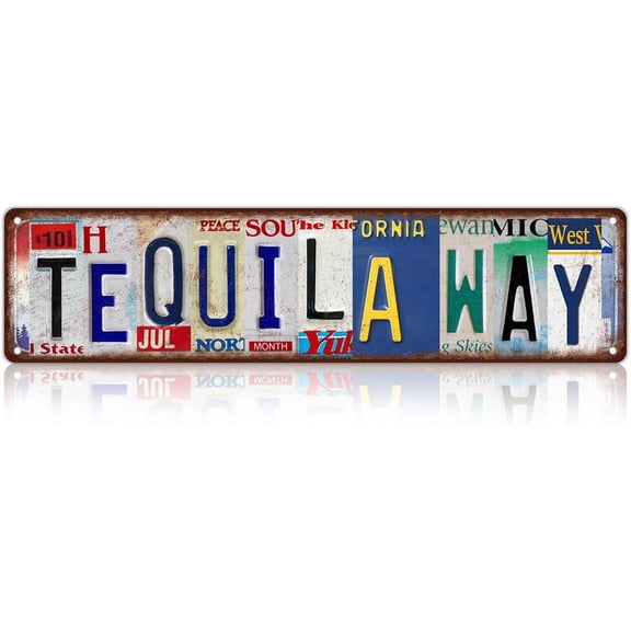Vintage Tequila Way Metal Tin Signs Mexico Street Signs Bar Wall Decor 4"x16"