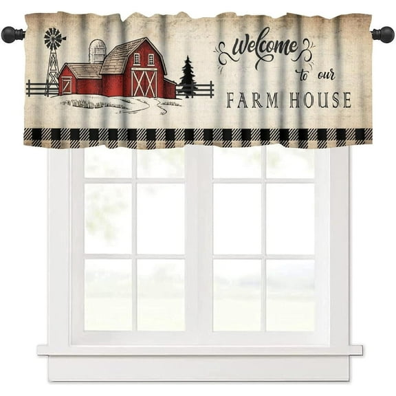 Farm Animal Kitchen Valance, Rooster Chicken Hen Black White Buffalo Plaid Farmhouse Chick Country Cabin Window Treatment Valances for Home Bedroom Living Kitchen Caf Dcor 54x18inch
