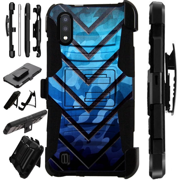 WORLD ACC LuxGuard Holster Case Compatible with Samsung Galaxy A01 Hybrid Phone Cover (Metal V Blue)