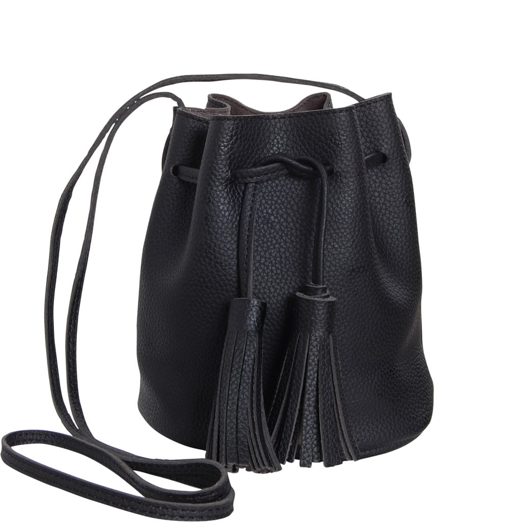 Women Bucket Shape Tassel Design Shoulder Cross Body Bag Drawstring Closure Type