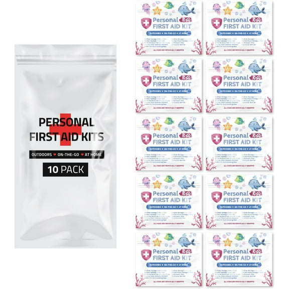 First Aid Emergency Medical Kit Mini and Travel Size - 10 Pack | Great for Kids, Schools, Business, Hiking, Camping | Wound Care Products (Sea Life)