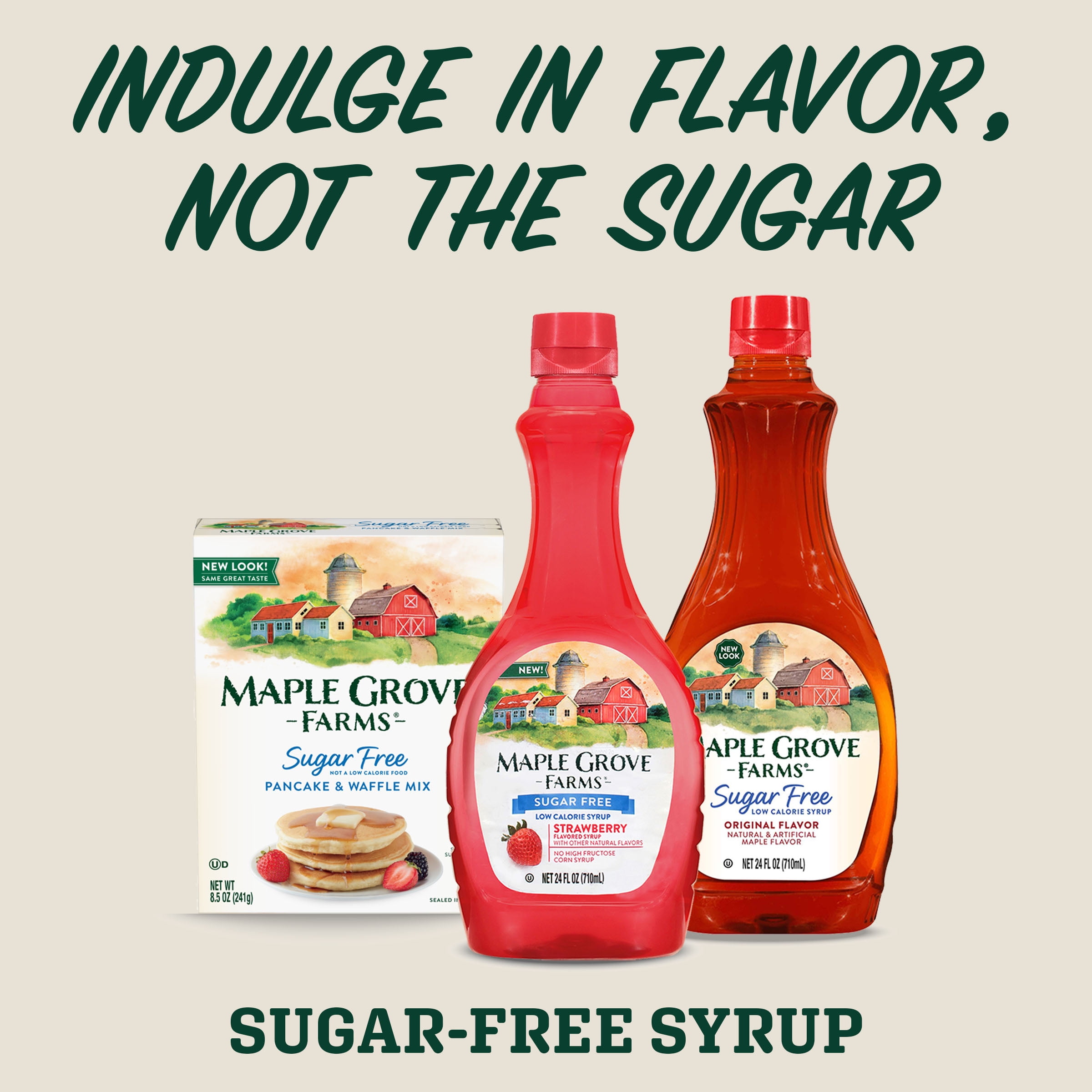(2 pack) Maple Grove Farms Sugar Free Strawberry Syrup, Low Calorie Syrup, 24 fl oz Bottle