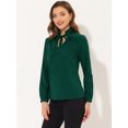 thumbnail image 4 of Blusa informal de manga larga con cuello en V y volantes para mujer Verde oscuro XL, 4 of 4
