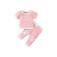 thumbnail image 1 of Kmbangi Newborn Patchwork Two-Piece Outfits, Easter Day Theme Short Sleeve Round Neck Letter Print T-Shirt + Rabbit Long Pants, 1 of 9