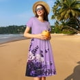 thumbnail image 6 of Horeoi Lavender Roses Arrangement Print Women's Short Sleeve Dress Breathable Polyester-Spandex All-Over Print A-Line Side Pockets Elastic Waist, 6 of 6