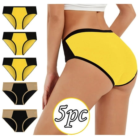

Summer Clearance! Zpanxa Womens Underwear 5PC Women Solid Color Patchwork Briefs Panties Underwear Bikini Underpants Multicolor 5XL