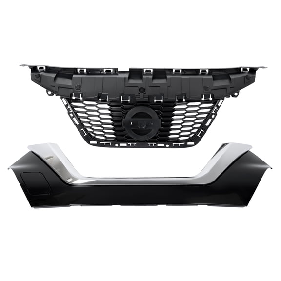 Front Upper & Lower Grille w/Chrome Trim 2Pcs For Nissan Versa 2020 2021 2022
