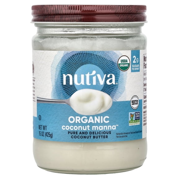 Nutiva Organic Coconut Manna Puréed Coconut Butter, 15 Oz, USDA Organic, Non-GMO, Vegan, Gluten-Free & Keto, Creamy Spread for Smoothies, Oatmeal, Curries & Coconut Milk