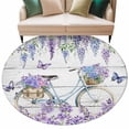 thumbnail image 6 of Purple Flowers Round Rug 7ft Washable Circle Rugs Non Slip Weeping Spring Floral Bicycle Wooden Large Area Rug Indoor Floor Carpet for Bedroom Kitchen Living Room Home Office Dining Room Nursery, 6 of 8