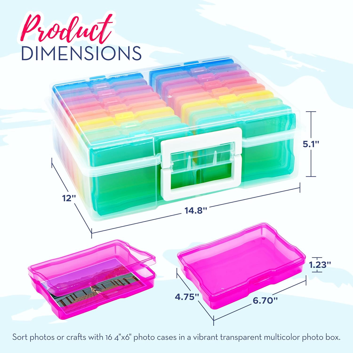 4E's Novelty 16 Pack Clear Multi-color Photo Box with 4x6 Photo Cases and Multicolor Photo Box, 4x6 Photo Storage Box