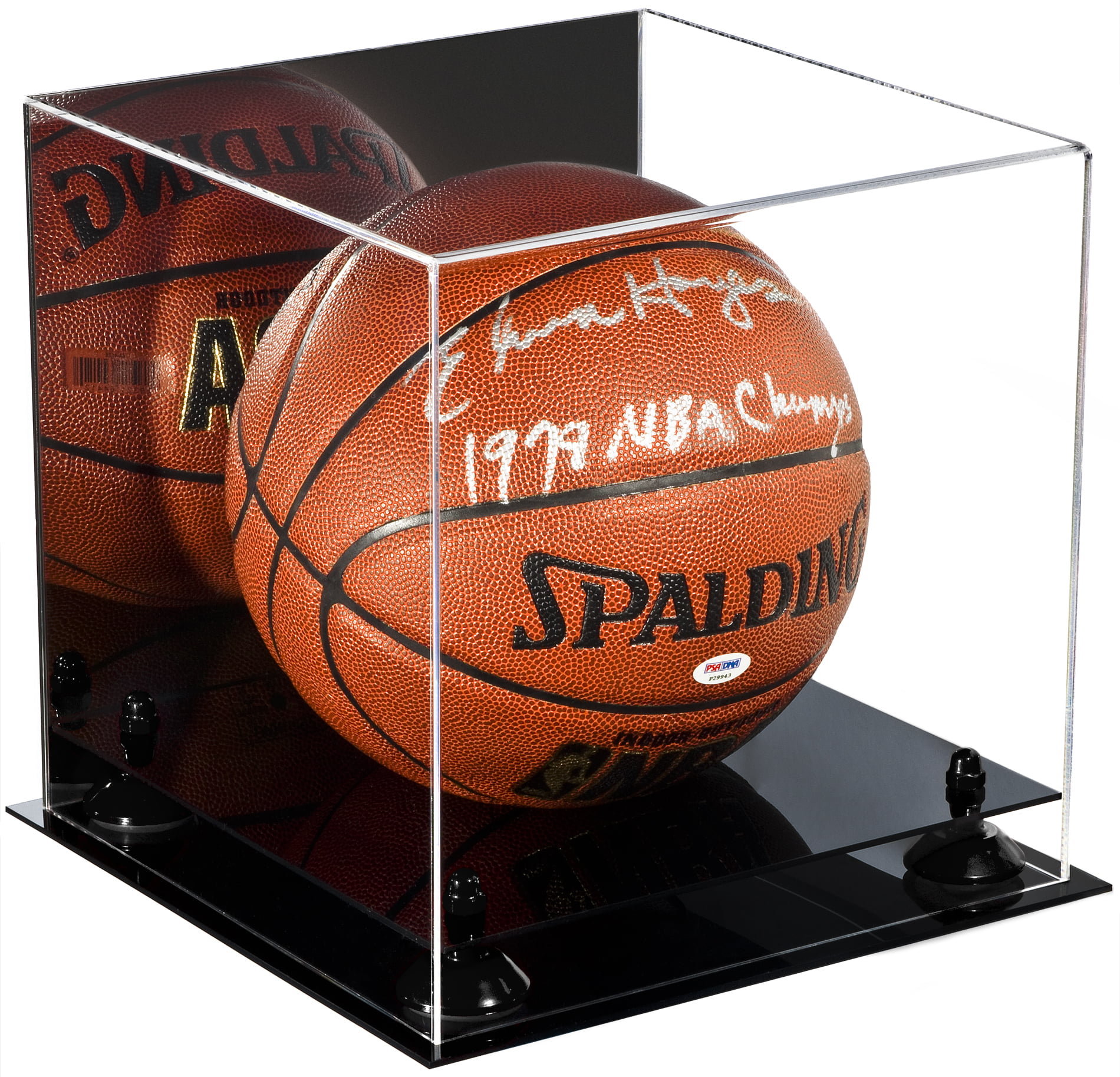 Acrylic Full Size Basketball Display Case Stand with Wood Floor and Mirror 