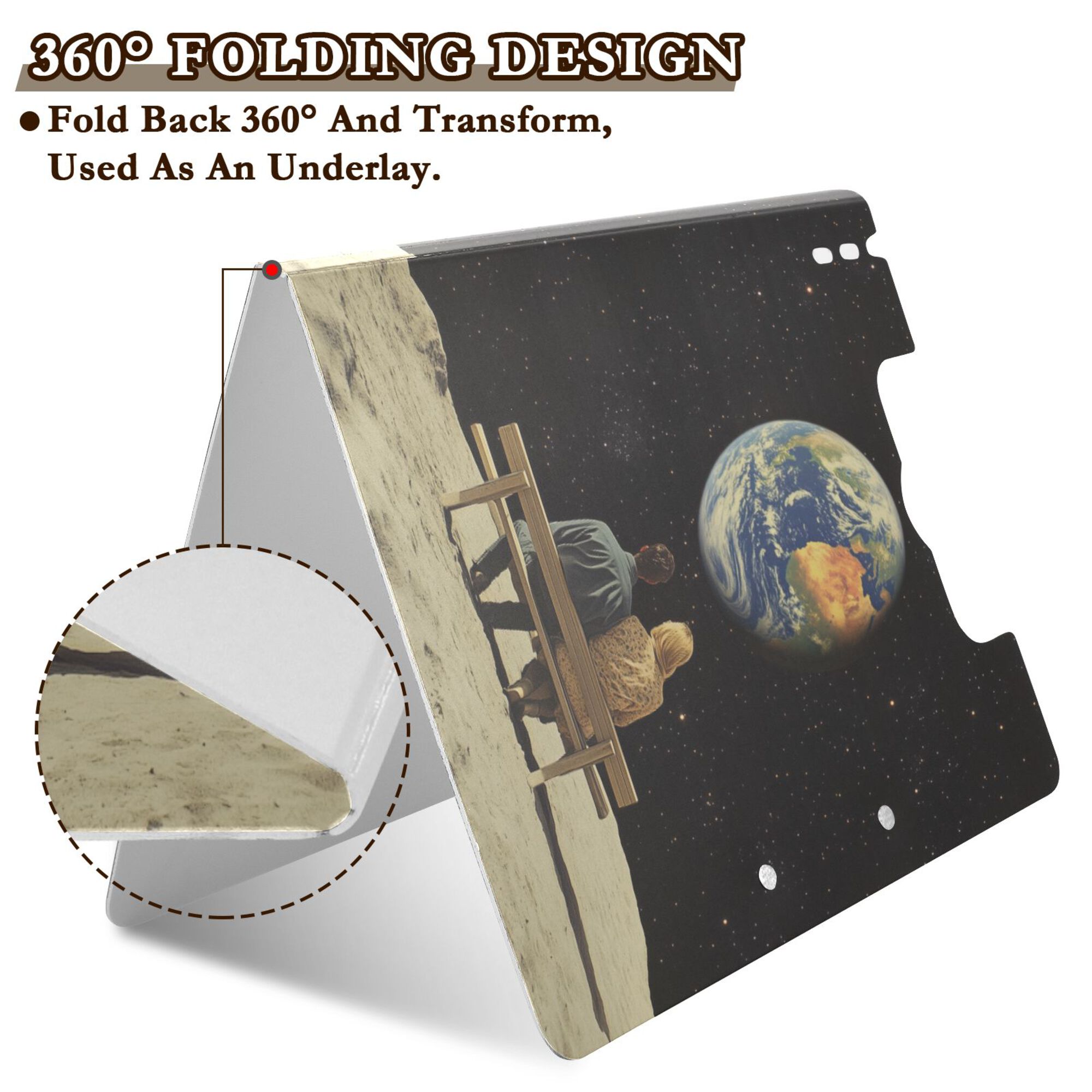 FORMRS A4 Clipboard Folder with Pen Holder Horizontal Foldable School Office Binder, Sitting on The Moon